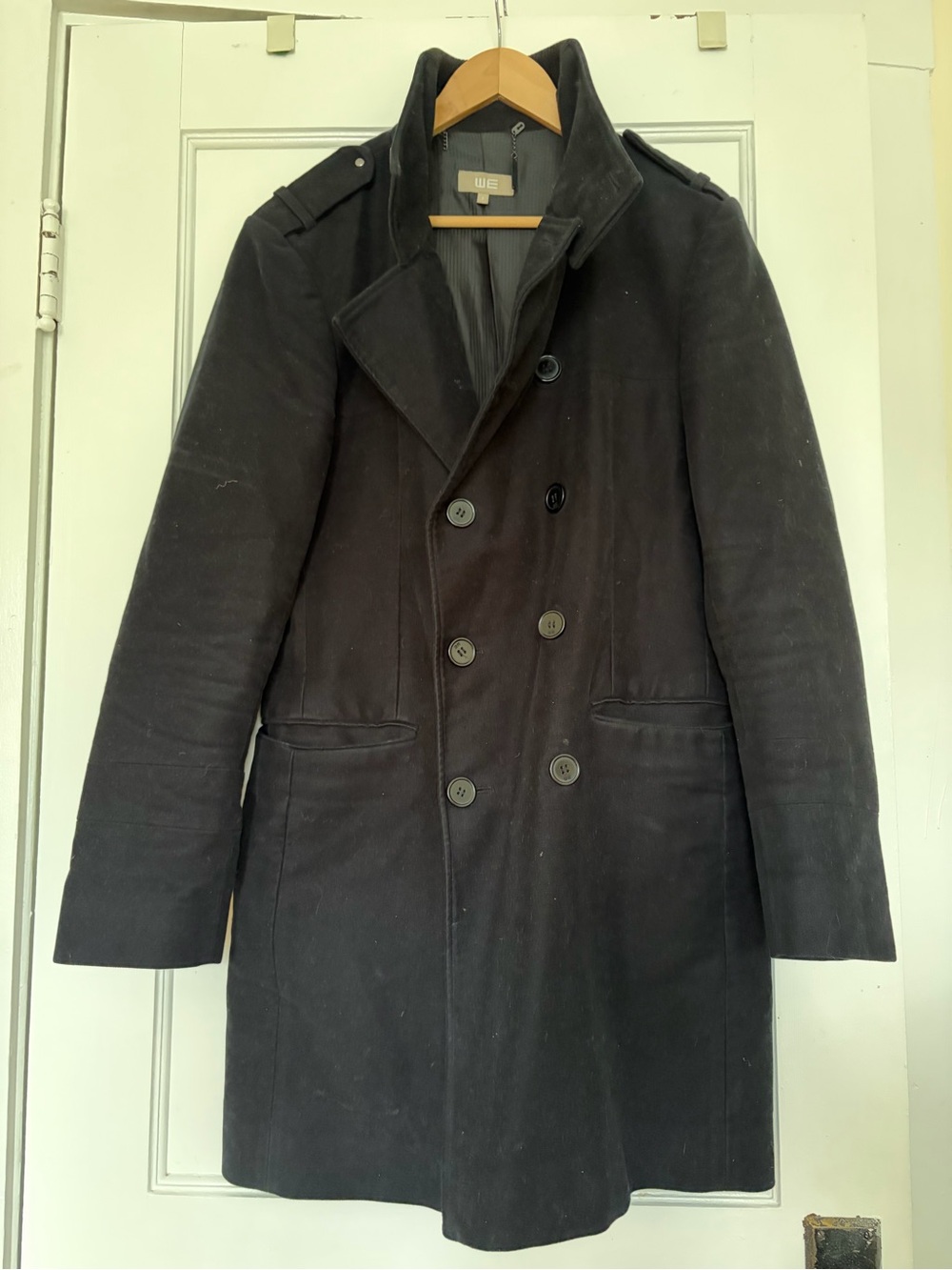 Dutch Double-Breasted Wool Black Peacoat